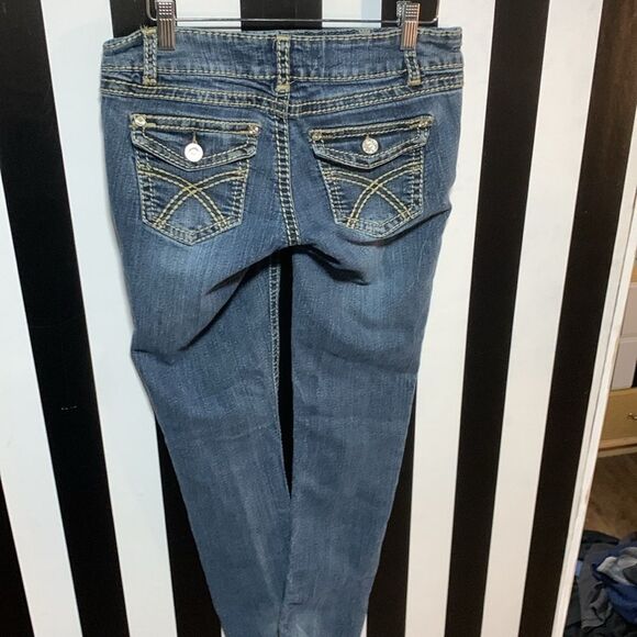 Clash Y2K Era Straight Leg Denim Jeans With Flap Pockets / Whipstitching Size 7 - Picture 3 of 16